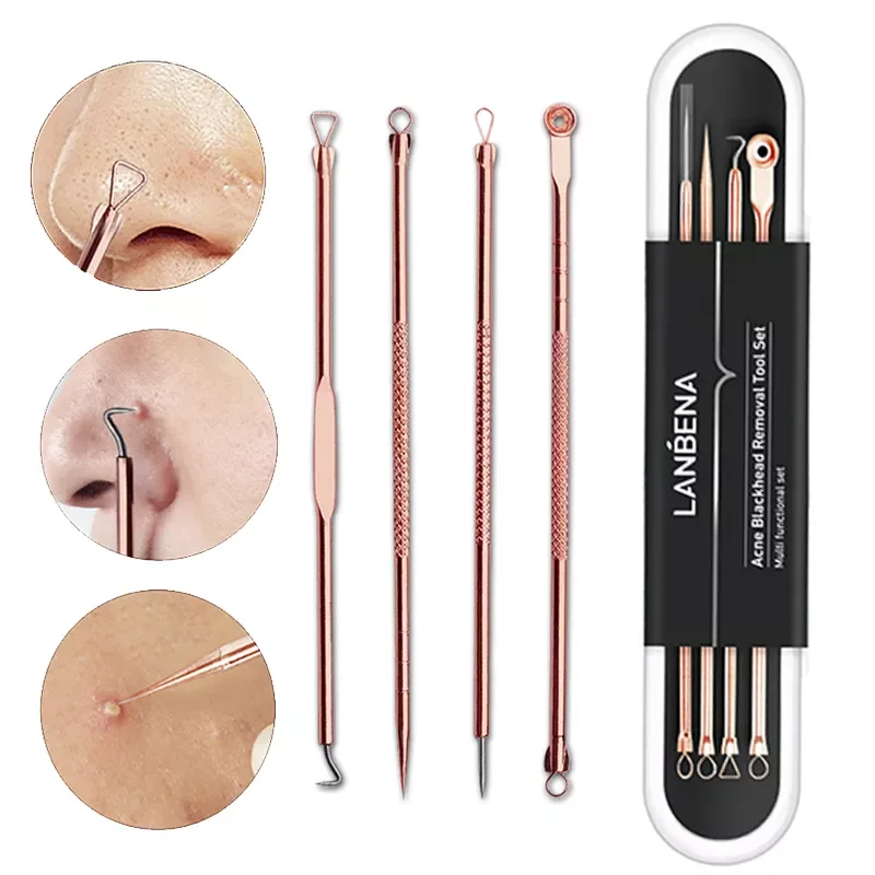 

Rose Gold Acne Blackhead Comedone Pimple Belmish Remover Needles Face Beauty Skin Care Tools Black Head Removal Tool