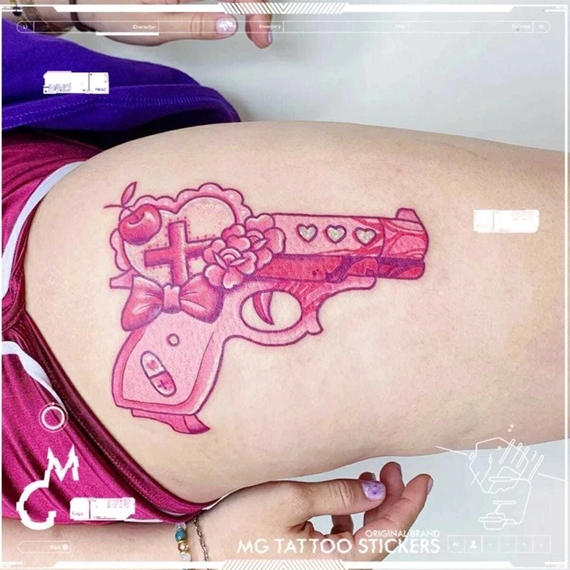 

4 Patterns Girl Combination Gun Waterproof Female Temporary Tattoo Sexy Cute Nurse Love Arm Full Body Fake Tattoo Tatouage Slut