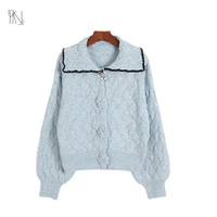 mohair diamond shaped bubble long sleeved knitted cardigan 2022 autumn new women lapel three dimensional decorative loose jumper