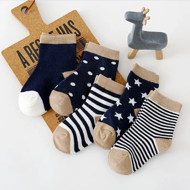 

5Pairs Baby Socks Infant Color Matching Cute Kids Boys Girls Children's Socks Cotton Animal Design Fadeless Soft 0-9Years