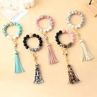 new designer silicone beads wristlet leopard handmade bracelet with tassel gifts fashion elastic rope bangle jewelry for womens