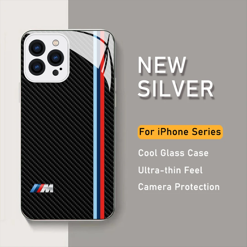 

Luxury Car Brand BMW Metallic-Color Phone Case For iPhone 14 13 12 Mini 11 Pro Max X XS XR 7 8 SE 2020 Plus Glass Hard Cover