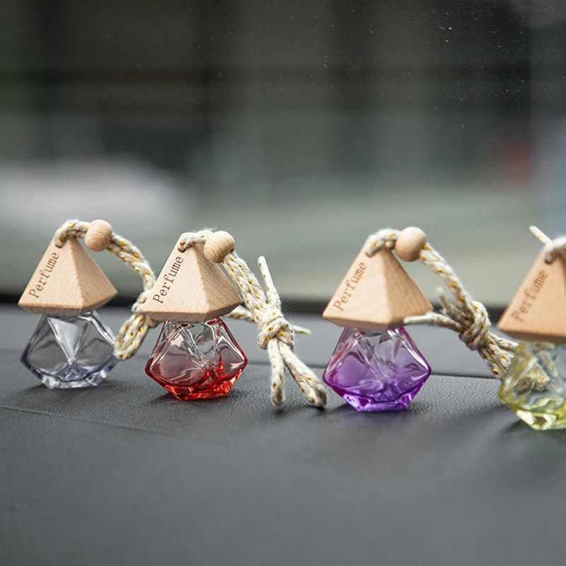 

Empty Perfume Diffuser Car Hanging Glass Bottle Aromatherapy Fragrance Pendent Bottles Perfume Diffuser With Wooden Bottle Cover