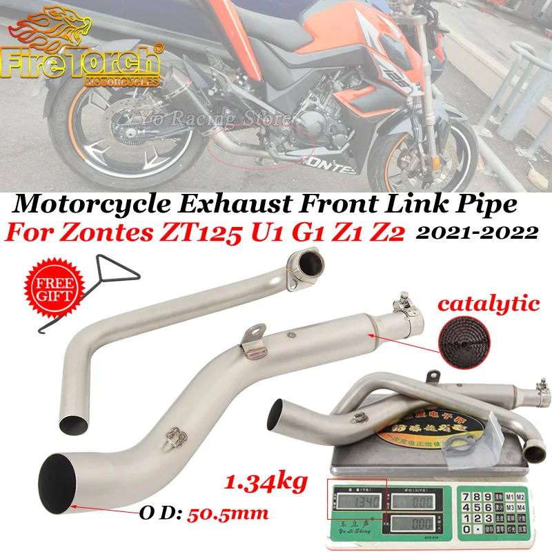 Enlarge For Zontes ZT125 U1 G1 Z1 Z2 2021 2022 Motorcycle Exhaust Escape Motocross System Modify Front Mid Link Pipe 51mm With Catalyst