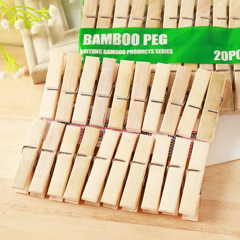 

20Pcs Natural Bamboo Clothes Peg Wooden Socks Bed Sheet Wind-Proof Pins Clothespins Craft Clips Household Tools Home Accessories