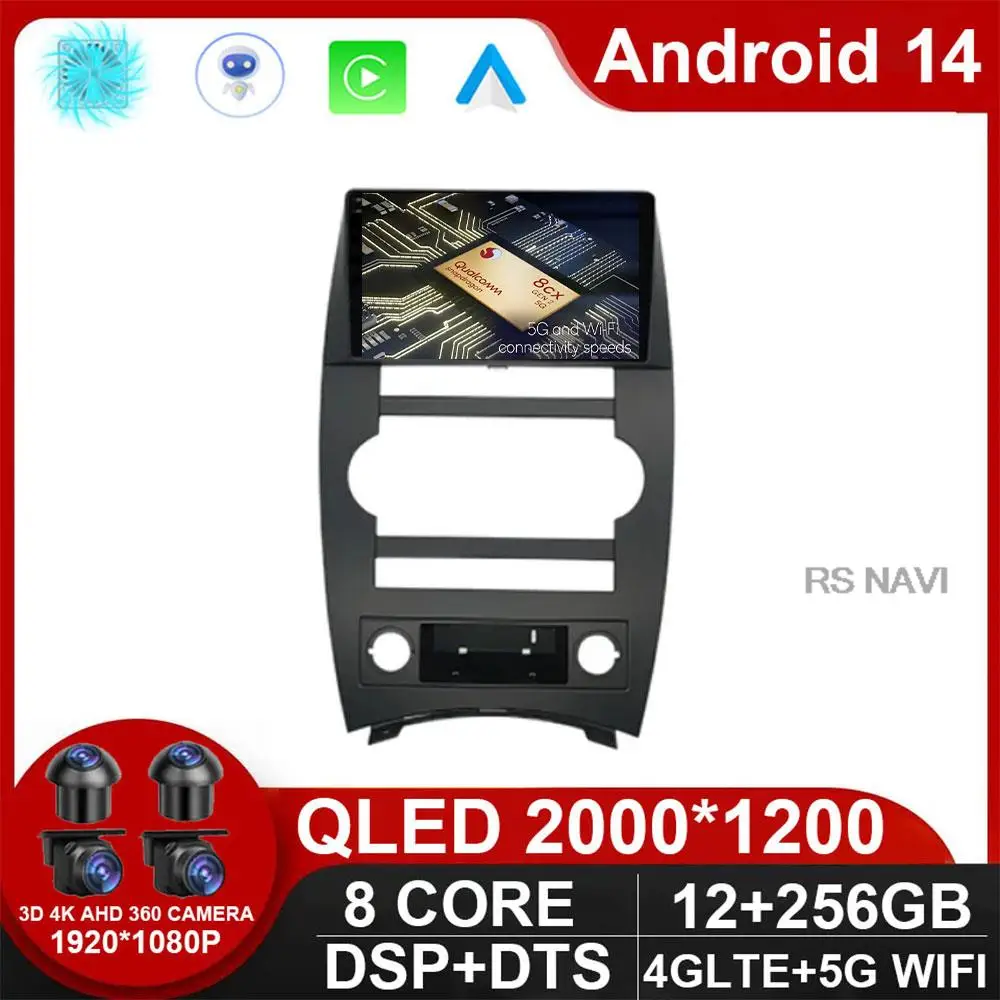 Android 14 Carplay Auto WlFl + 4G для Jeep Cherokee Commander XK 2005- 2011 Автомагнитола MultimediaVideo проигрыватель