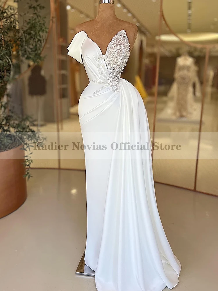 

Женское длинное свадебное платье KADIER NOVIAS, белое платье с юбкой-годе и бусинами из искусственного жемчуга, 2023