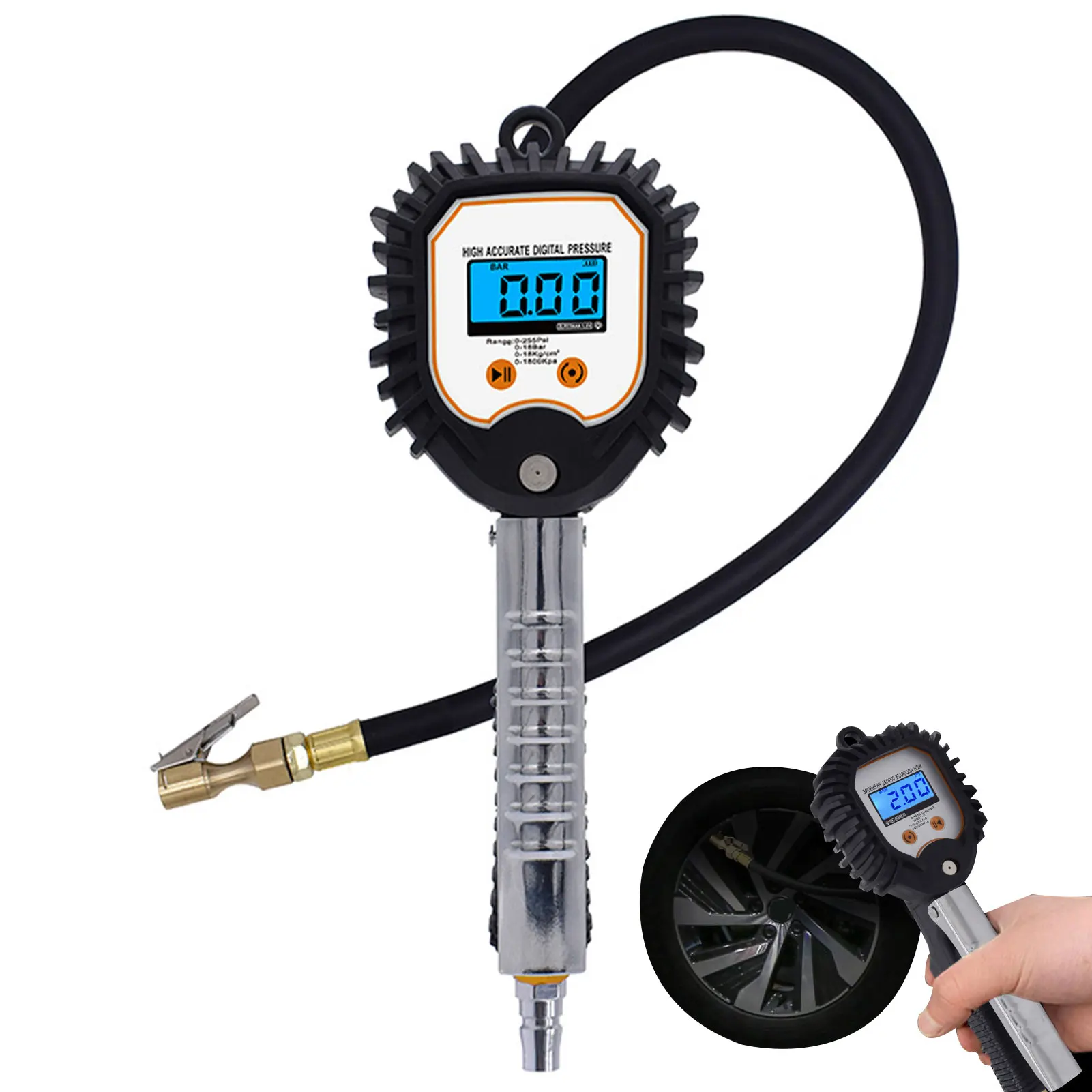 

Автомобильный манометр 255 PSI, цифровой датчик давления в шинах с широкой подсветкой, ЖК-экран, воздушный патрон и резиновый шланг, мониторинг...