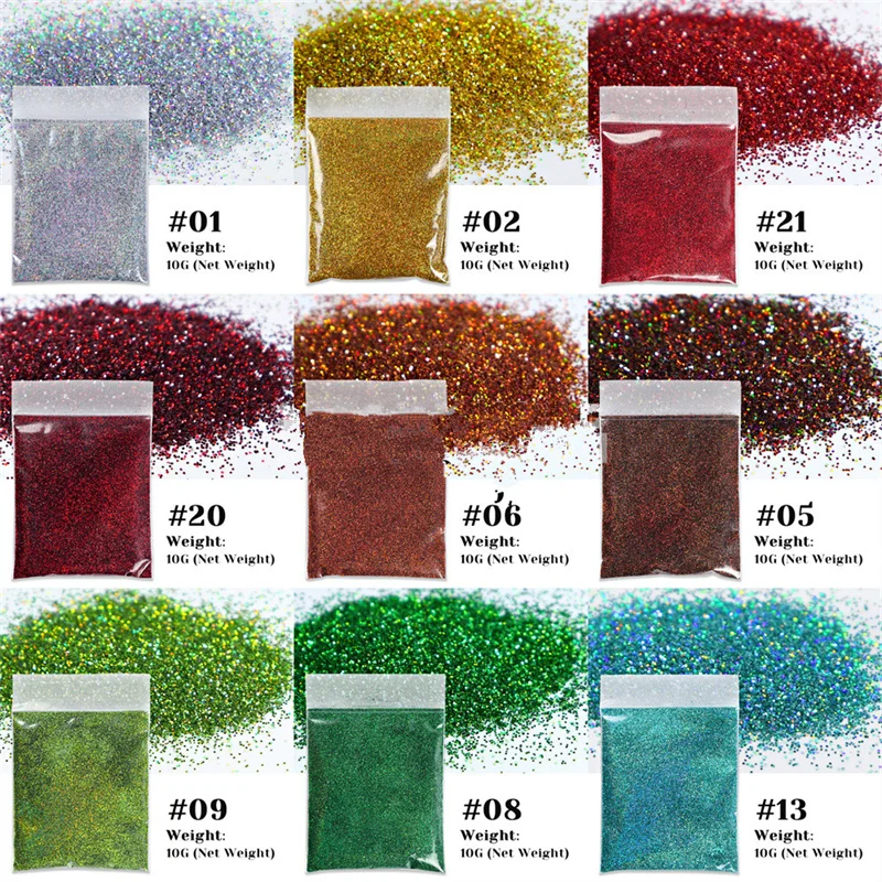 

10g/Bag Sparkly Glitter for Nails Holographic Powder Colorful Pigment Nail Art Decorations Laser Fine Pigment Dust For Manicure