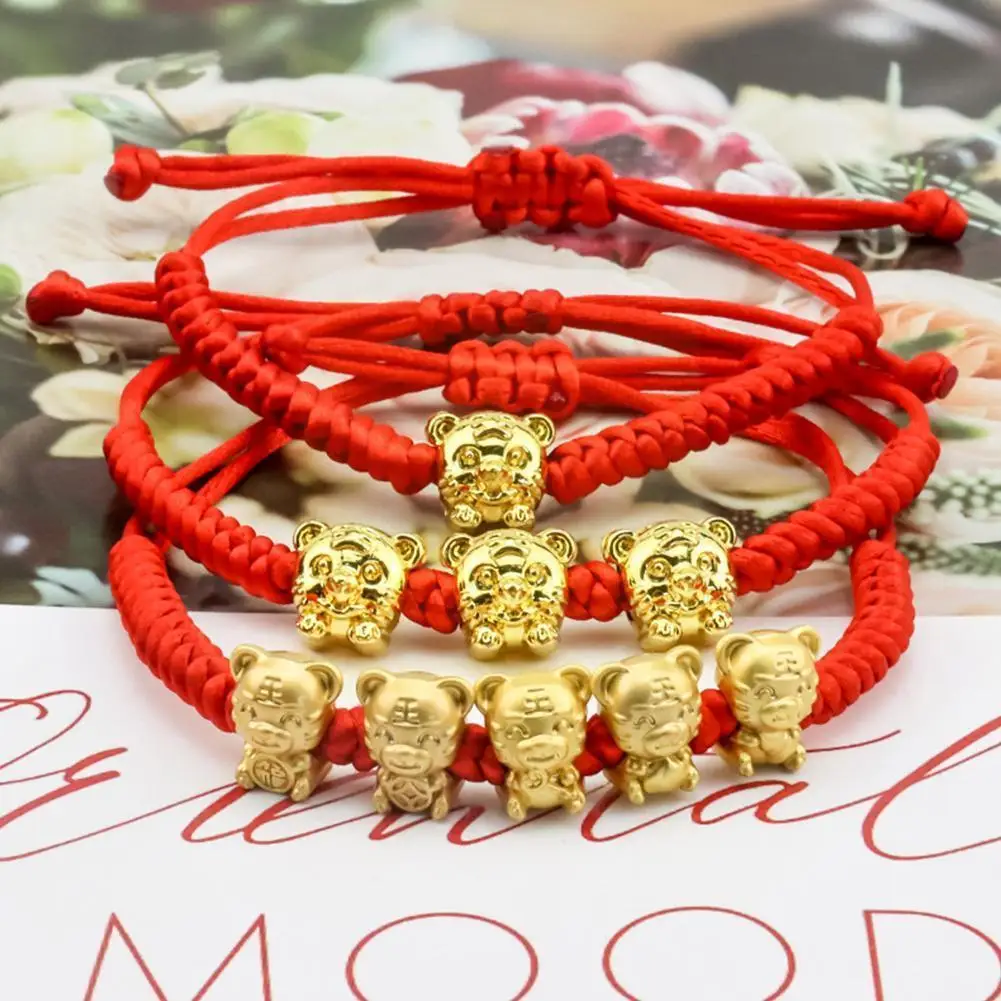 

Red String Bracelet Mascot Five Fortunes Golden Tiger Year 2022 New Bring Blessing Lucky Bracelets Good Tiger Chinese Wealt G2i2