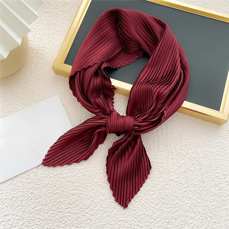 

Square Scarf Silk Pleated Scarf Solid Color Summer Bandana Headscarf Crinkled Hair Scarf Neckerchief Small Scarves Decorative