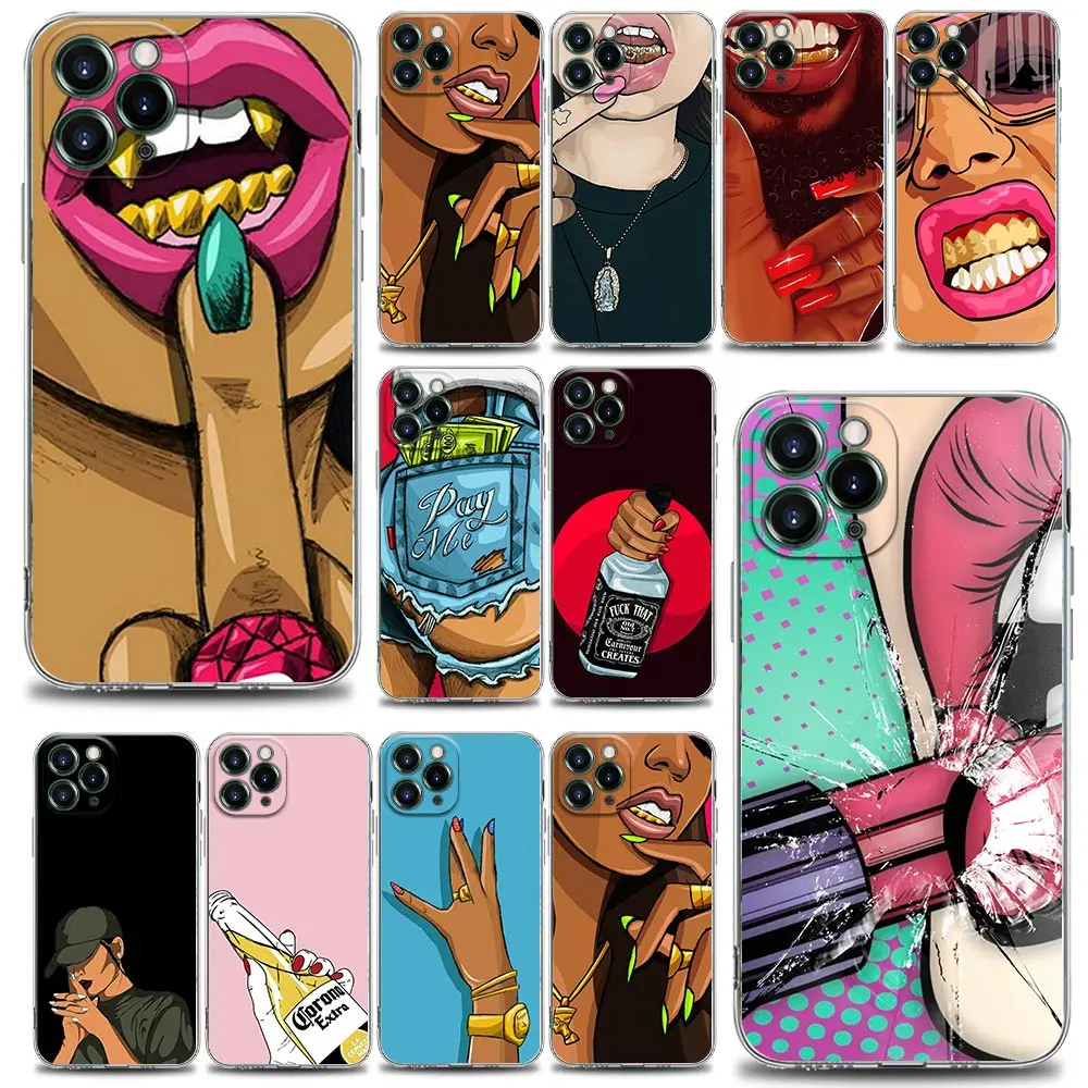 

Clear Phone Case for iPhone Apple 13 7 8 SE XR XS 14 6 6s Plus Pro Max Silicone Case Fundas Coques Shell Art for African Girls