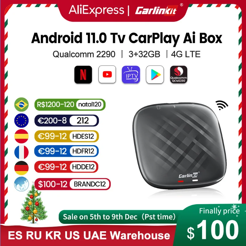 Carlinkit CarPlay Mini Ai Box Andoroid 11 Wireless CarPlay Android Auto For Audi Bmw Mazda Toyota Netflix You_Tube 4G LTE 128G