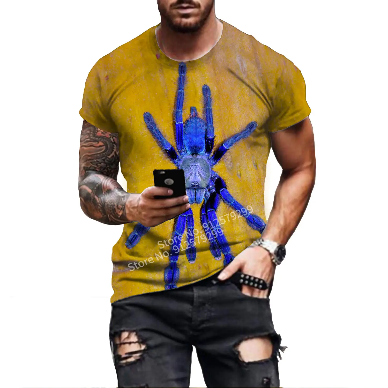 

Newest Summer Men's Fashion T-shirt Spider 3D Print T Shirt Personality Short Sleeve Hip Hop O-Neck Top