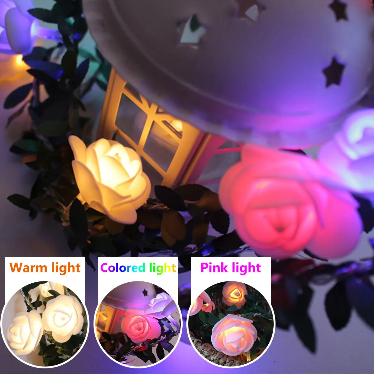 

9.8ft 20LEDs Flower Lamp String 2 Modes Rose Fairy Light Artificial Flower Plants String Lights House Wedding Party Decoration