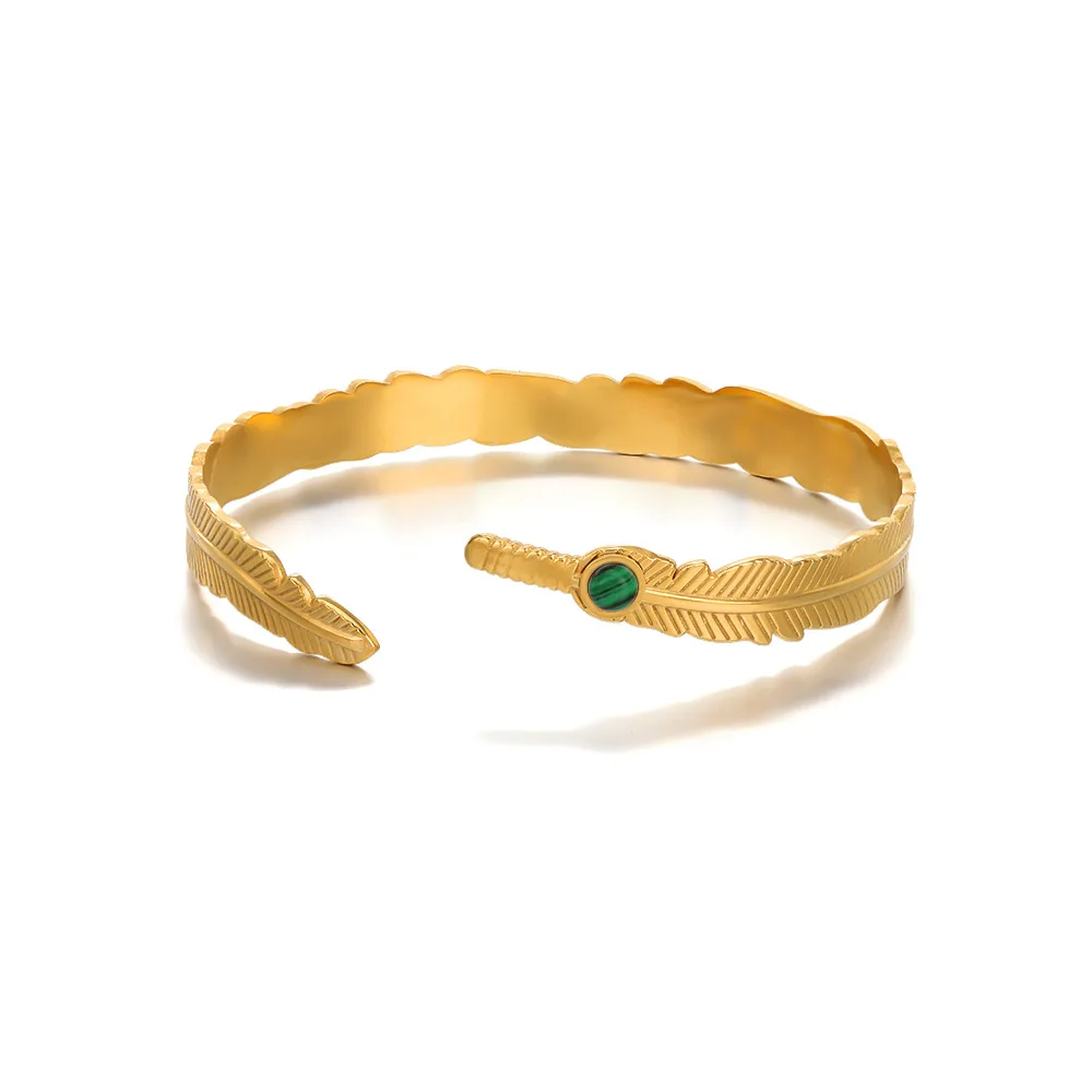 

Yoiumit Fashion Cuff Bracelets For Women Natural Stone Leaf Bracelet Half Open Gold Color Bangle Any Wrist Size Jewelry