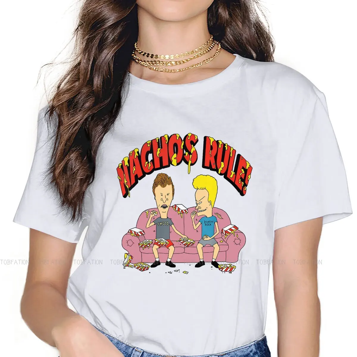 

Nachos Rule Women Tshirts Beavis and Butthead Funny Sarcastic Cartoon Grunge Vintage Female Clothing Big size Cotton Graphic
