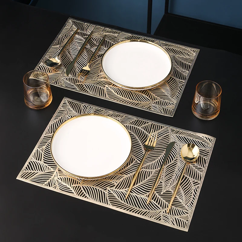 

Rectangle Placemats Restaurant Hollow PVC decoration Meal Mat Anti-hot Dining Table Line Mat Steak Plate Pad 6/4PCS