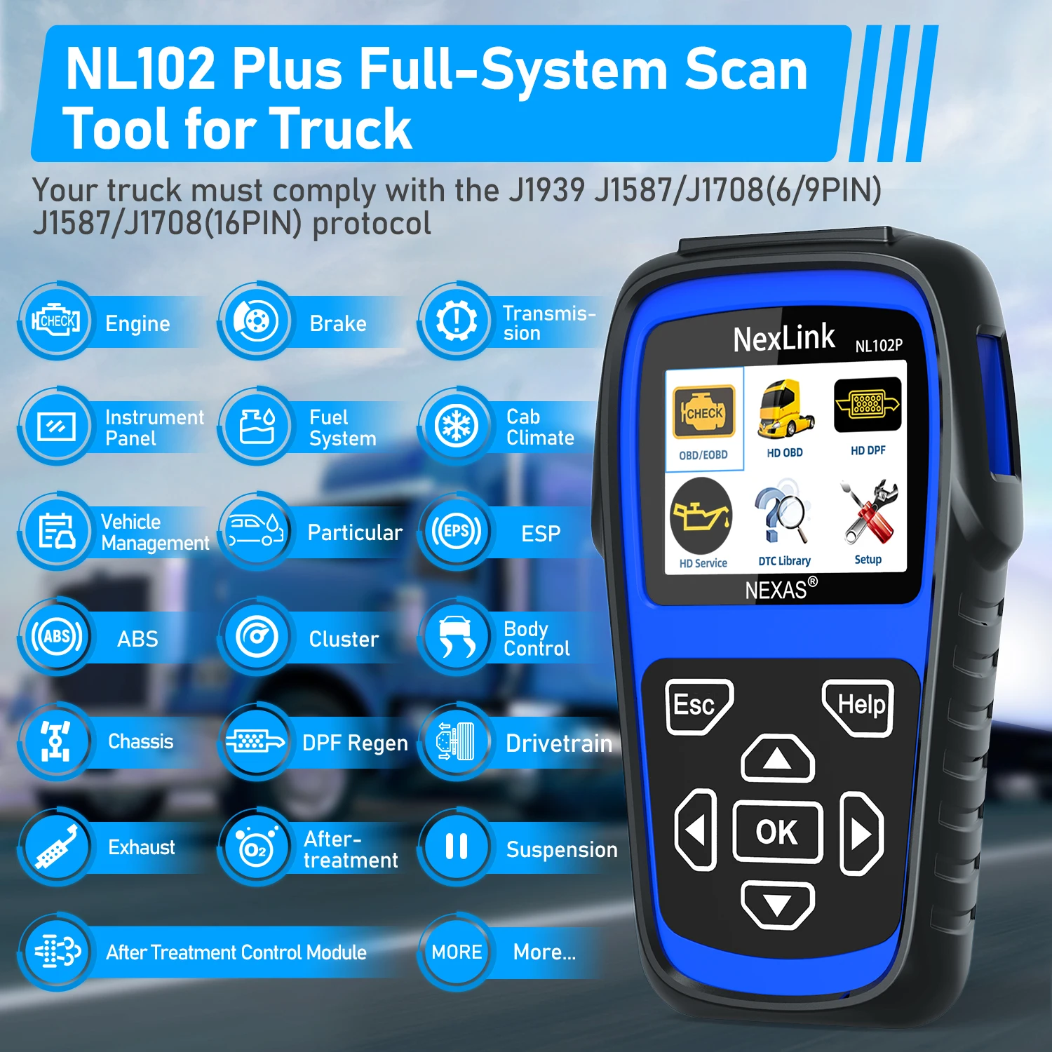 Сканер NEXAS NL102P для тяжелых грузовиков, OBD 2, диагностический сканер DPF, датчик сброса масла, калибровка, инструмент для диагностики дизельных грузовиков и автомобилей, 2023
