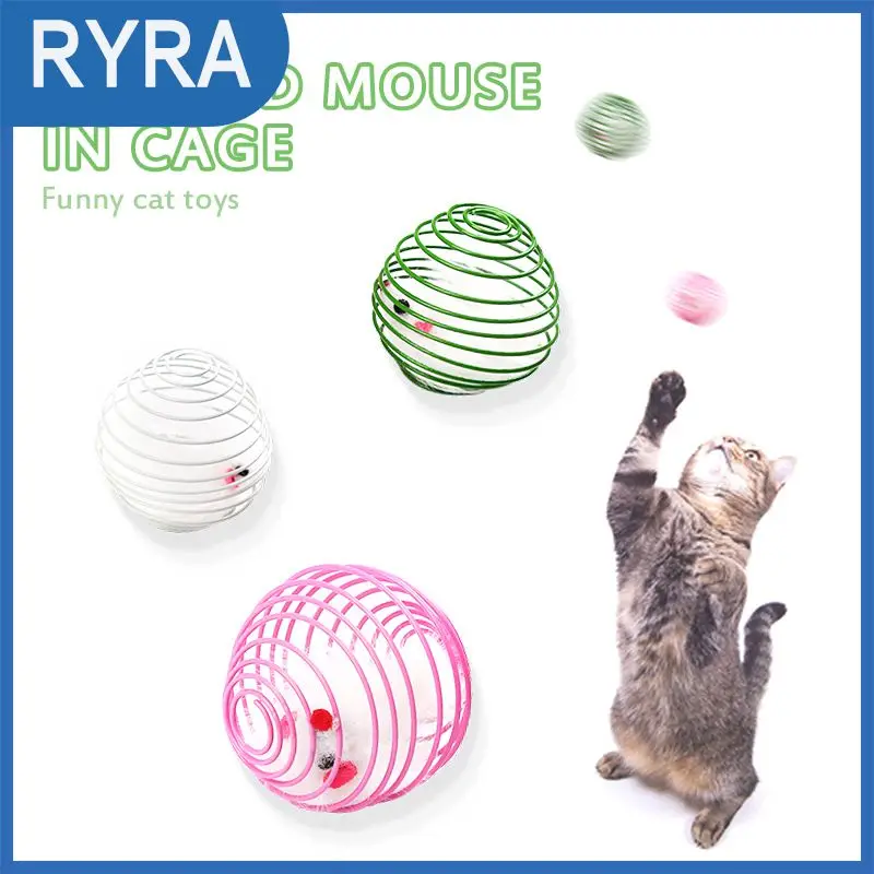 

1PC Cat Toy Spring Prison Cage Mouse Telescopic Wire Spring Interactive Training Cat Toys Pet Supplies Random Color