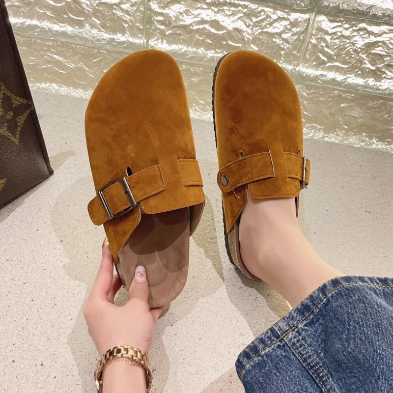 

Women's Luxury Brand Closed Toe Slippers 2023 Summer Fashion Cow Suede Leather Clogs Sandals Ladies Retro Garden Mule Clog Slide