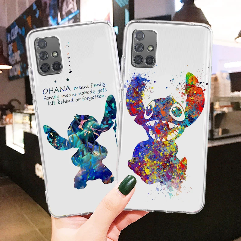 

Stitch Anime Ohana For Samsung Galaxy A04 A04E A42 A12 A02S A91 A81 A71 A51 A41 A31 Silicone Transparent Phone Case Coque Capa