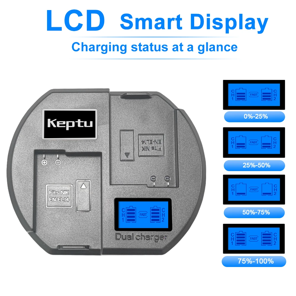 Зарядное устройство для камеры EN-EL14 быстрое зарядное с ЖК-дисплеем Nikon D3200 D3100 D3400