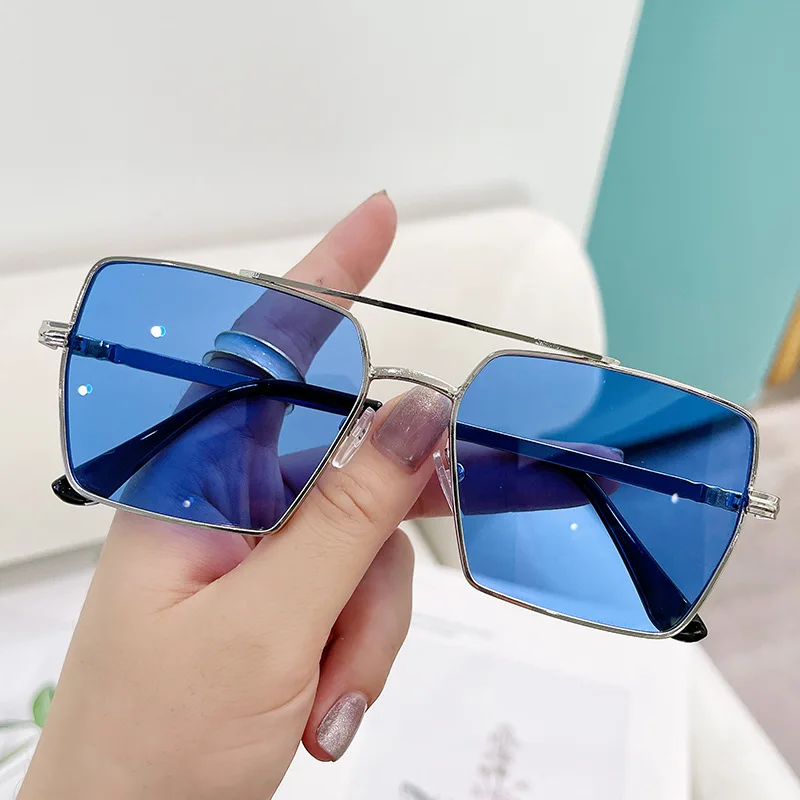 

2022 New Men Metal Sunglasses Fashion Retro Double Beam Square Glasses Leisure Travel Sunshade Driving Sunglasses