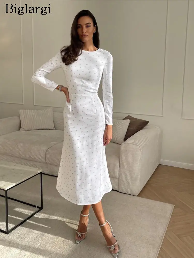 

Женское плиссированное платье миди с оборками, модное облегающее платье с цветочным принтом, платье с длинным рукавом и высокой талией, осень 2023