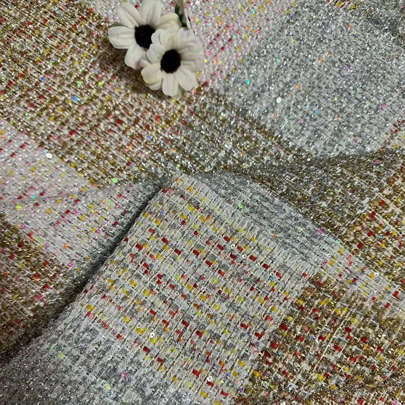 Твидовая ткань в европейскую и американскую клетку с блестками для женщин