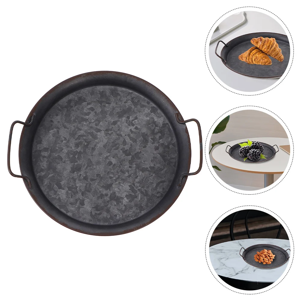 

1Pc Bread Tray Useful Iron Dried Fruit Plate Snack Plate Household Decor (Black)