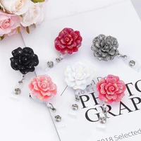 retractable badge reel glitter rose id holder with 360 swivel alligator clip for nurse students staff name tag waist buckle