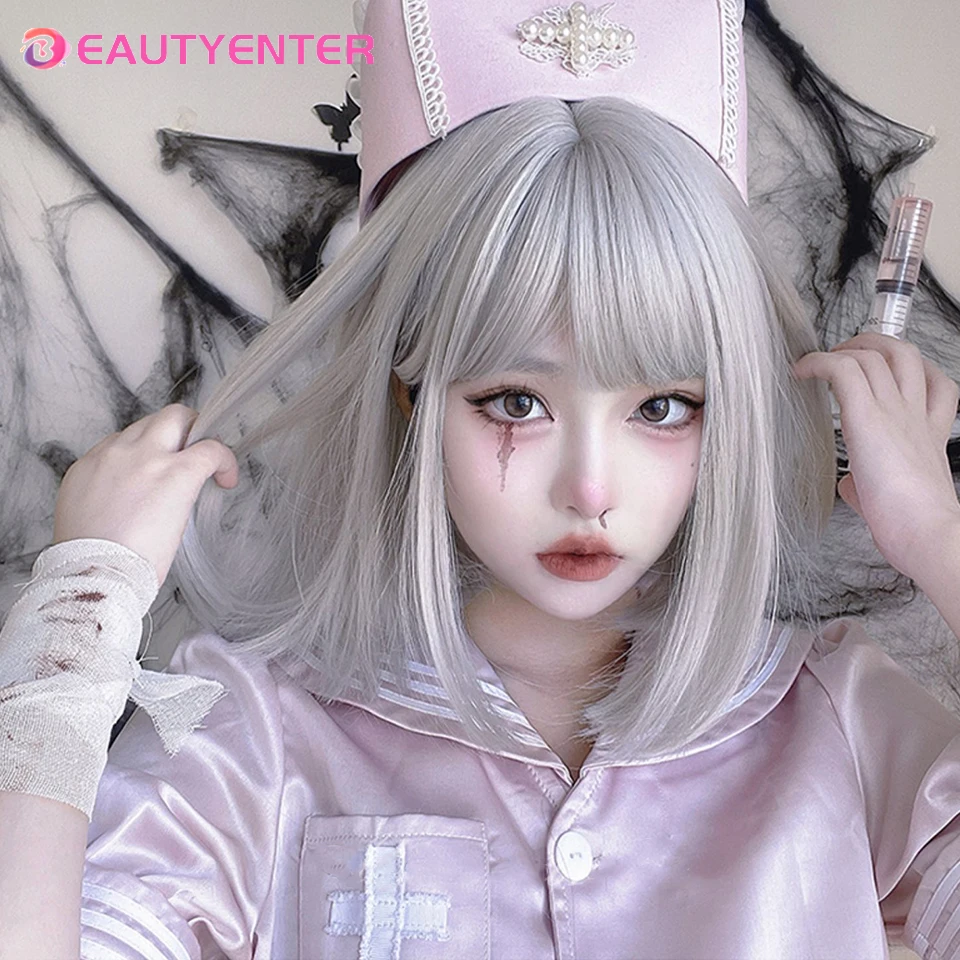 Синтетический парик BEAUTYCODE короткий платиновый темные корни с челкой для женщин