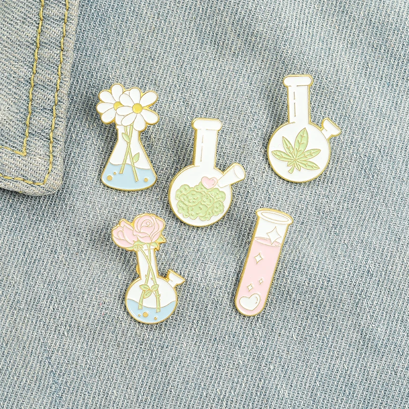 

Science Enamel Pins Chemical Utensils Test Tube Experiment Bottle Brooch Flowers Leaves Clothes Backpack Badge Jewelry Gift