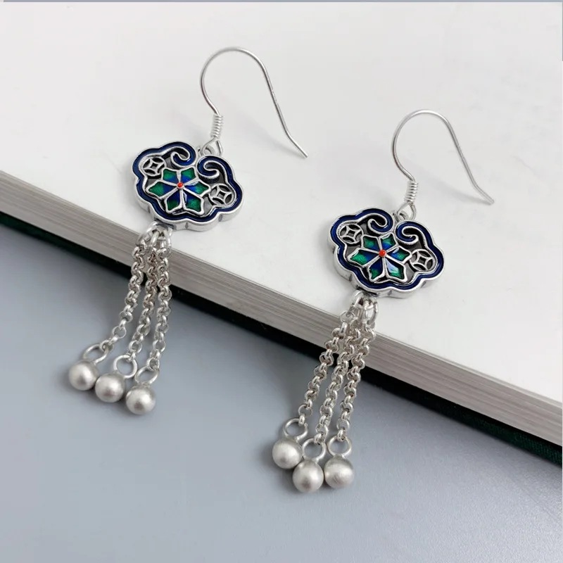 

925 Sterling Silver Hollowed Out Auspicious Tassel Earrings, Female Spherical Hexagonal Earrings, Ear Hooks, Ear Accessories