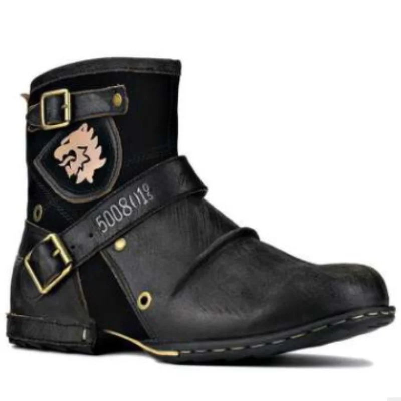 

2021 European and American New Round Toe European and American Retro Men's Leather Boots Men's Shoes Men's Boots Plus Size