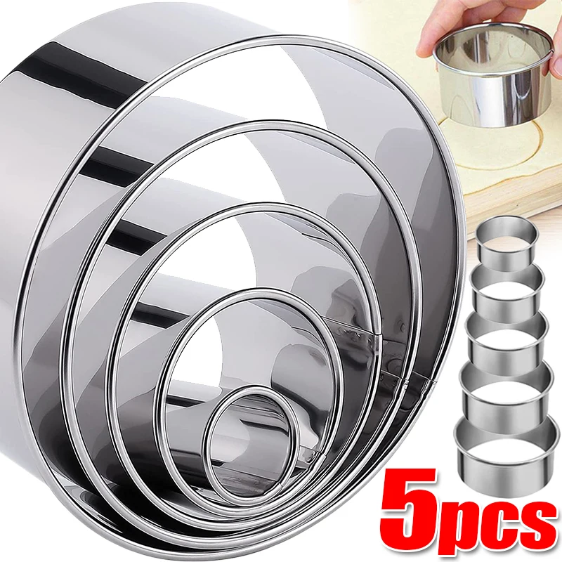 

5pcs/set Stainless Steel Round Cookie Mold DIY Biscuit Cutter Dumpling Skin Cutting Mould Pastry Cake Baking Tool Kitchen Gadget
