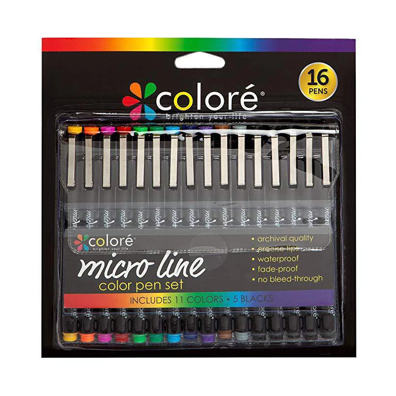 

16 Pack Micro-line Pens Waterproof Ink Archival Quality 11Vibrant Colors 0.3MM Felt Tip 5 Blacks (0.25 0.3 0.35 0.45 0.5MM)