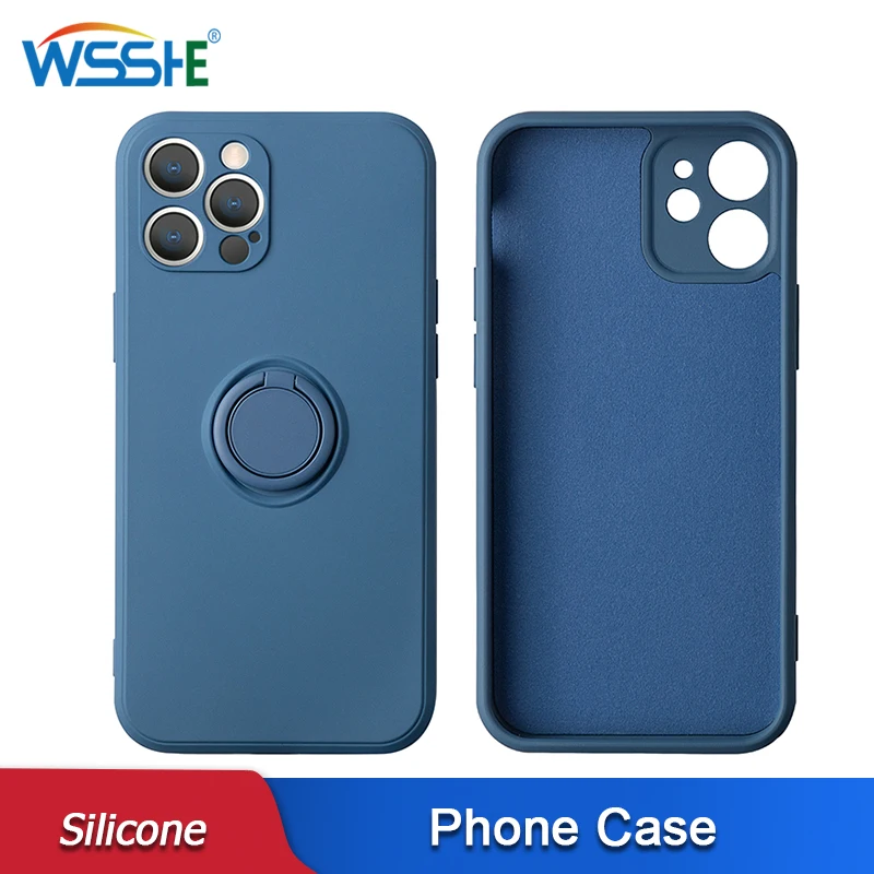 

Kickstand Silicone Phone Case For iPhone 11 12 13 14 Pro Max Mini XS XR 7 8 Plus Shockproof Finger Ring Holder Protection Cover