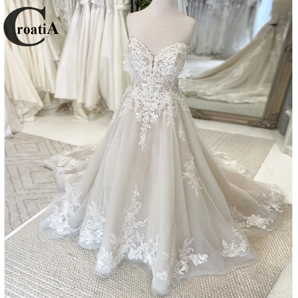 

Croatia Stylish A-Line Wedding Dresses New Vestido De Noiva Off Shoulder Sweet Gelinlik Dubai Bridal Engagement Robe Mariee