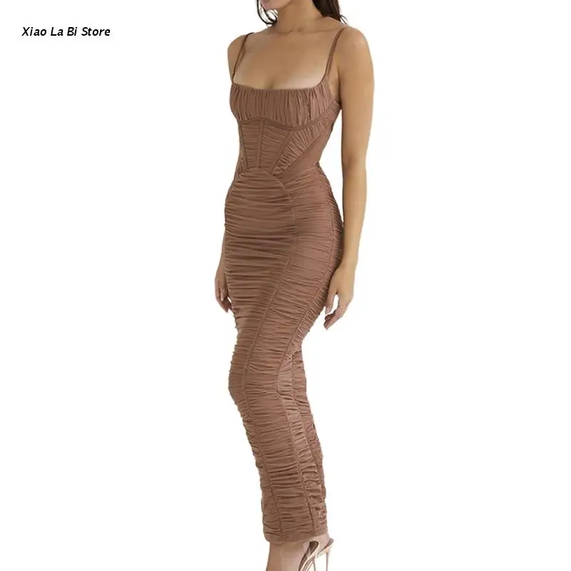 

XXFD Sexy Women's Dress Summer Casual Waist Tight-fitting Solid Short-length Dresses Backless Round Neck Tight Mini Dress