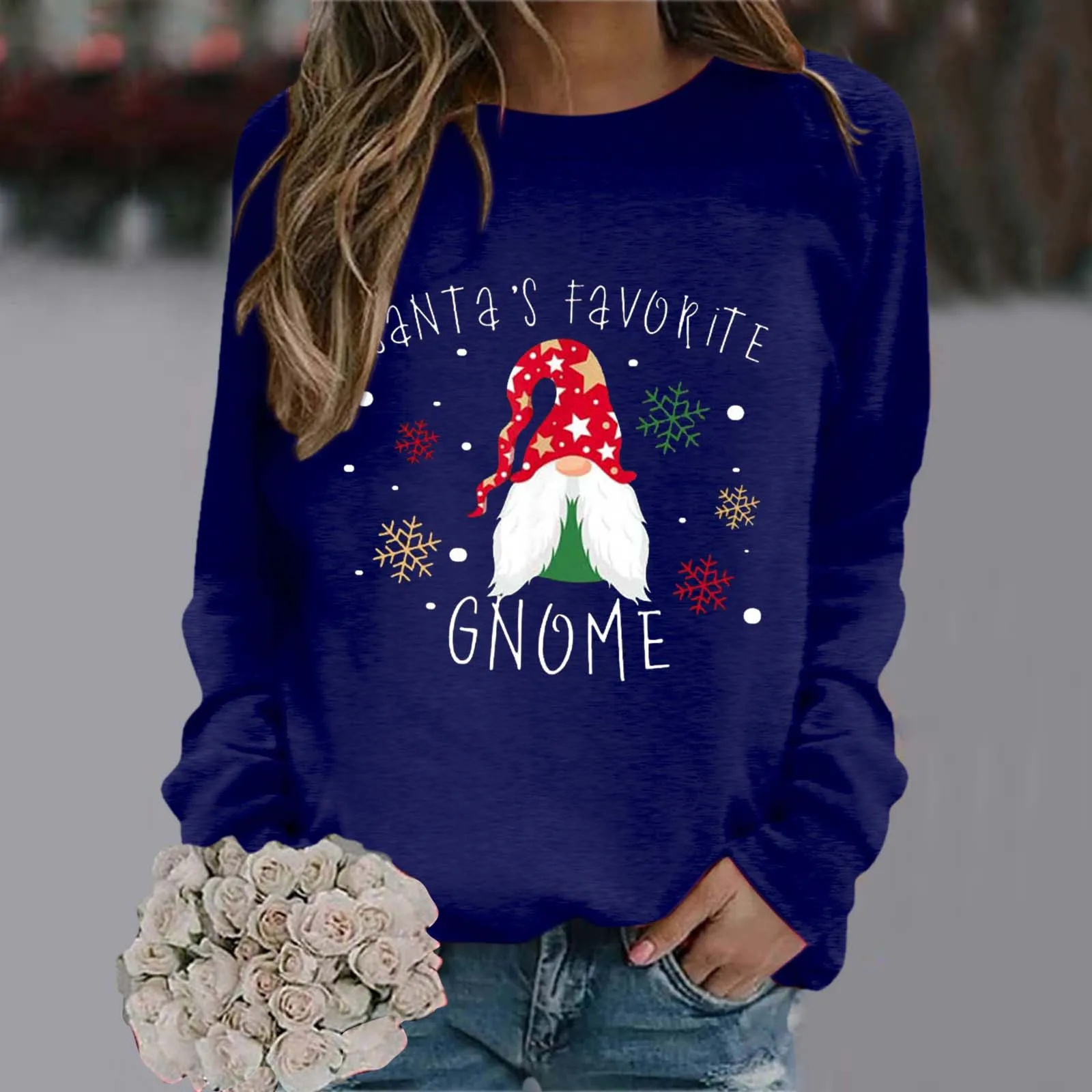 

Women Round Neck Long Sleeve Pullover Top Christmas Print Fleece Lined Athletic Hoodie Women Cotton Set Women Cute Tunic Top