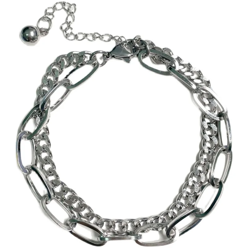 Sicilyzee Titanium Steel No Fading Double Layer Twin Bracelet Men's Trendy Hip-hop Personali Women Show Hand Fine ...