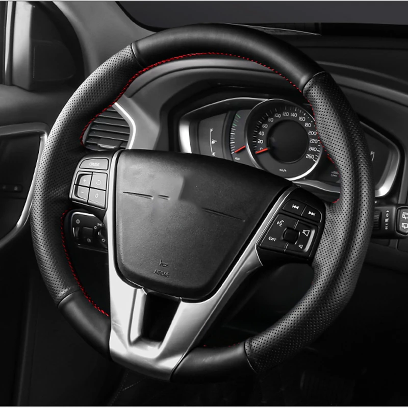 

Крышка рулевого колеса автомобиля, черная оплетка, натуральная кожа, нескользящая, для Volvo S60 V40 V60 V70 2014 XC60, автомобильные аксессуары для инте...
