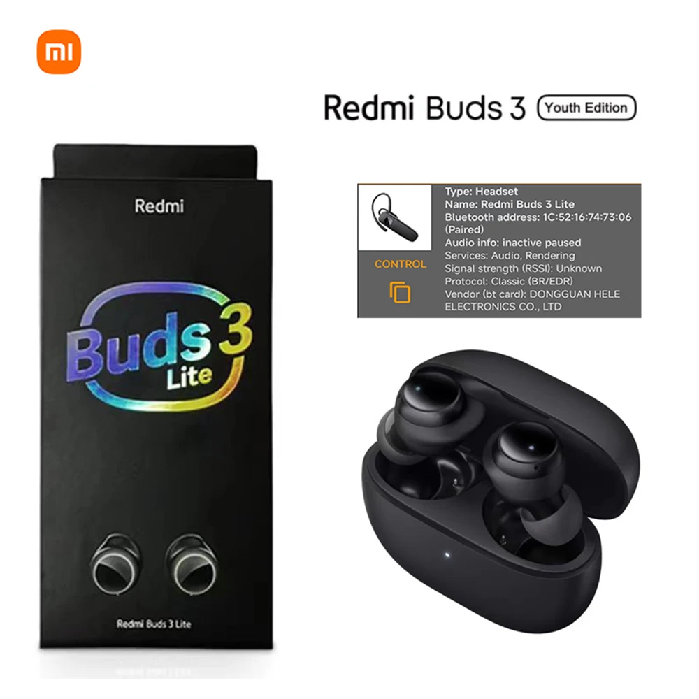 

Беспроводные наушники Xiaomi Redmi Buds 3 Lite Global Edition, TWS, Bluetooth 5,2, 18 часов работы