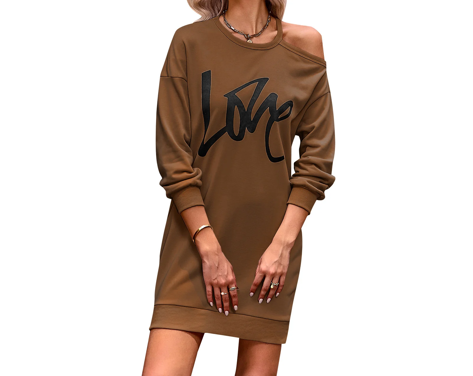 

2023 Autumn and Winter Sweater Dress For Women Fashion New Sexy Strapless Sweater Dress Loose Print Dress