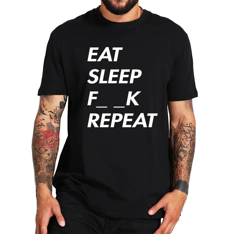 

Футболка с забавным рисунком съешь и спящий режим, оригинальный дизайн, мягкие летние топы для взрослых с коротким рукавом, Мужская футболка из 100% хлопка