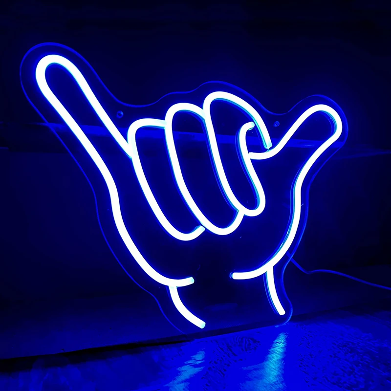 Aloha Hand LED Sign Shaka Gesture for Wall Art Decor Neon Sign Loose Surf Gesture Hawaii Call Light Sign “15.7x12.4” Home Office