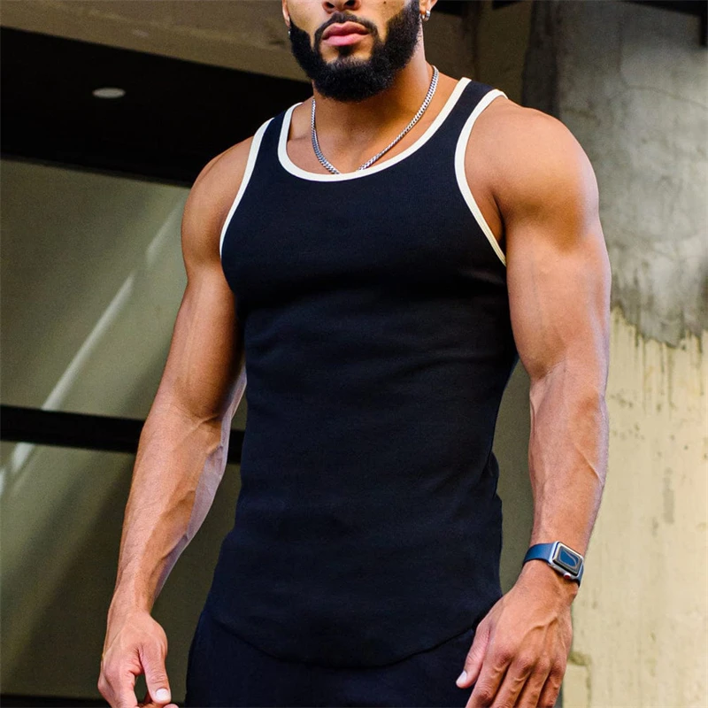 

Patchwork Casual Gym Men Tank Tops Running Training Sports Vest Bodybuilding Breathable Sleeveless Undershirt Fitness Singlets