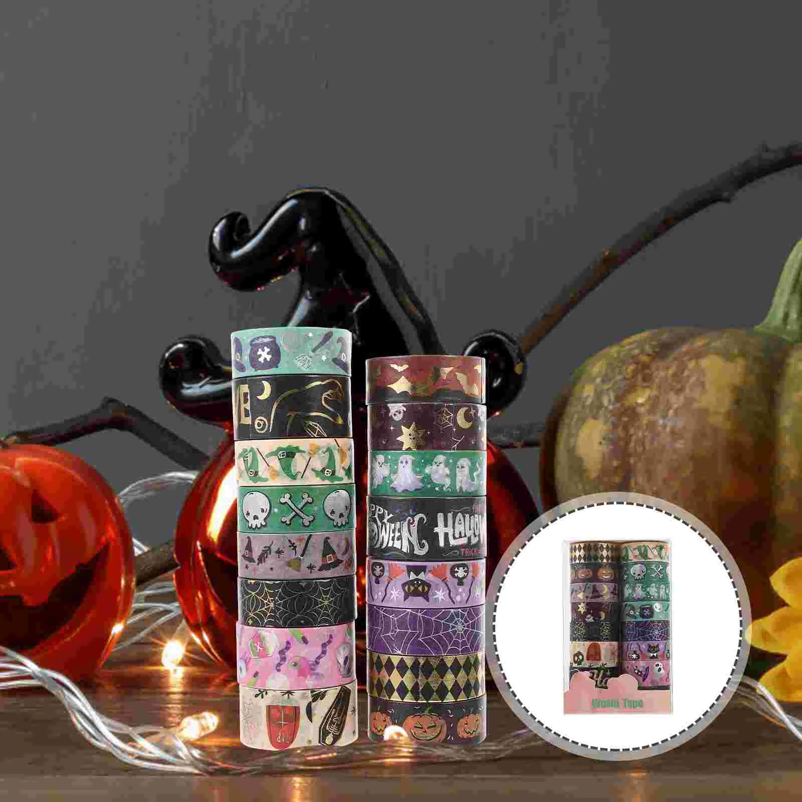 

16 Rolls Halloween Decor Decorative Tape Scrapbook DIY Tapes Aesthetic Washi Bronzing Journaling Elements